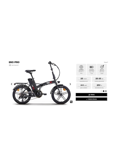 Rks Bn5 Pro 250 Watt 36 Volt 7.5 Ah Bataryalı Elektrikli Katlanabilir Bisiklet Siyah