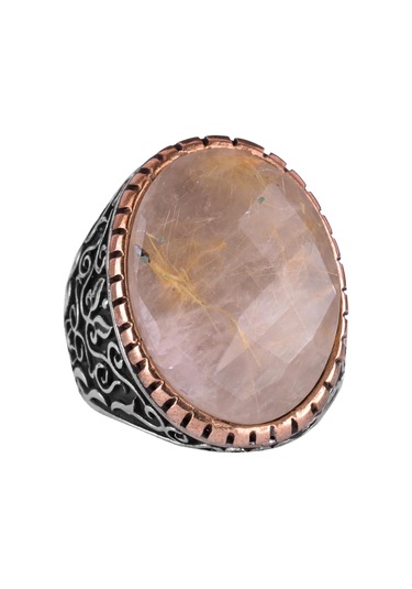 Doğal Cabochon Altın Rutilli Kuvars Taş Yüzük, Sultan Yüzük, Tasarım Gümüş Erkek Yüzüğü, 925k Sıkı Sterlin Gümüş Erkek Yüzüğü Gümüş