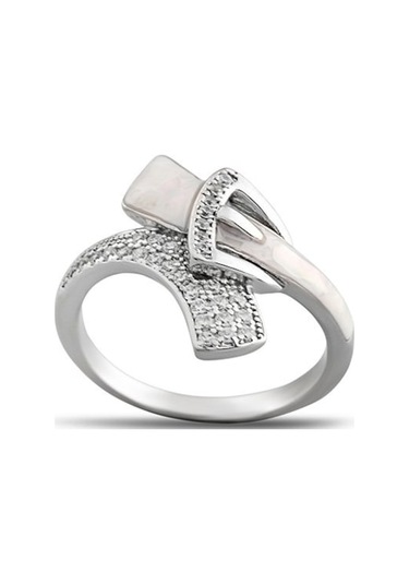 Sedef Taşlı "Belt" Tasarım Zirkon Taş Detaylı 925 Ayar Gümüş Kadı (500123217)