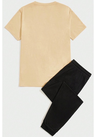 Unisex Boğa Baskılı Eşofman Takımı Bej Siyah