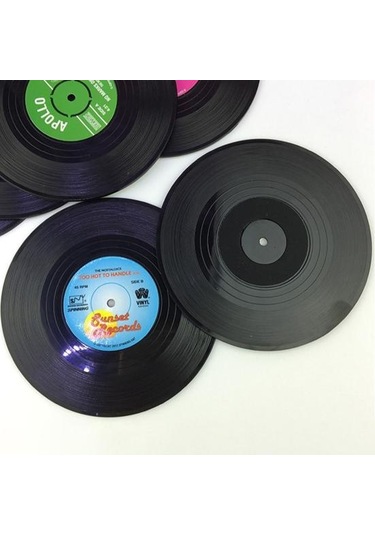 6 Adet Record Coaster Temizlemesi Kolay Hafif Retro Disk Kayıt Bardak Ev Restoran Bar Partisi İçin Siyah