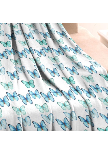 Kelebek Desenli 40x30 İnç Bebek Polar Battaniyesi, Yumuşak, Kalın, Dört Mevsim-a13 Butterfly Gradient Blue