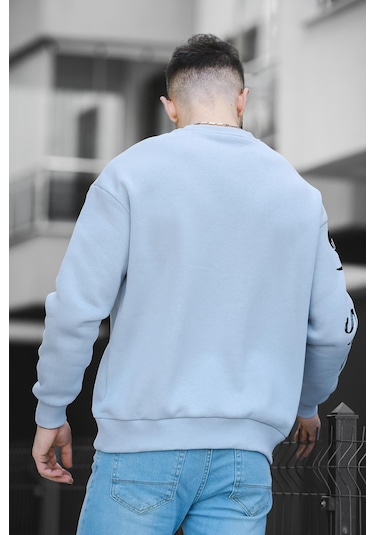 Oksit Trc 2715 Üç İplik Şardonlu Baskılı Bisiklet Yaka Oversize Erkek Sweatshirt 001