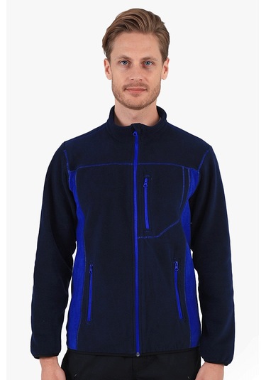 Çift Renkli Polar Ceket Lacivert - Saks Mavi