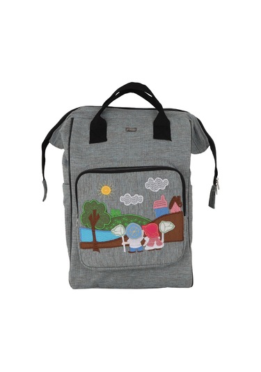 Nakışlı Bebek Bakım Çantası - Gri - Zeybe Gri