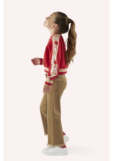 Kız Çocuk Kolları Parça Detaylı Sweatshirt Kırmızı 2421gk08049-4979 001