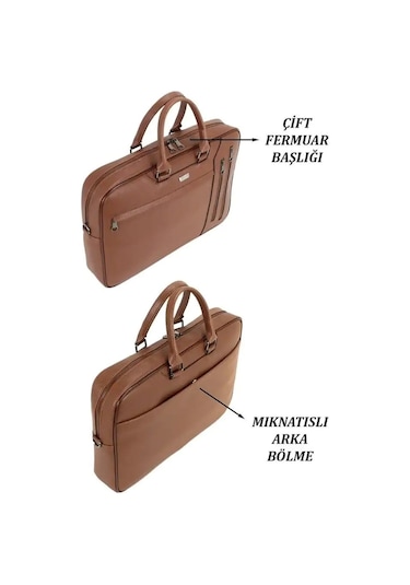 Case Club 2208-5 Laptop Evrak Çantası Büyük Boy 17.3 İnç El Omuz Çantası Taba