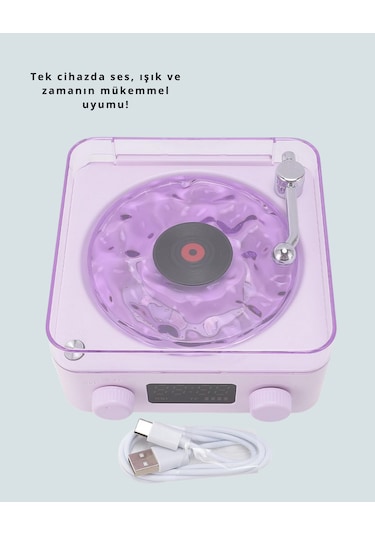 Retro Pikap Hoparlör Şarjlı Kablosuz Projektör Ve Gece Lambası