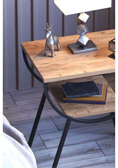 Yan Sehpa Komodin Metal Ayak Ceviz Atlantikçam