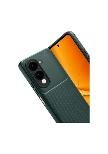 Vivo Y29s Uyumlu Kılıf Karbon Tasarım Kamera Korumalı Silikon Telefon Kılıfı Kapak Koyu Yeşil