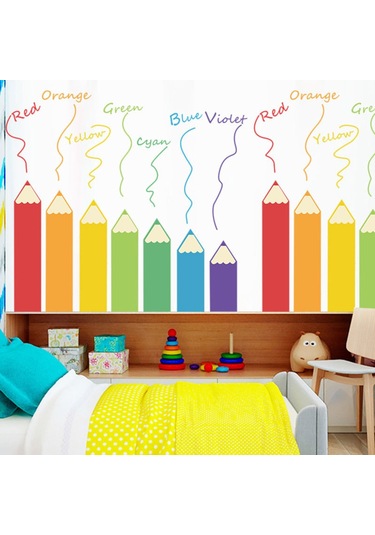 Yaozixia Kendin Yap Duvar Çıkartmaları Renkli Kalemler Şekilli Tema Erkek Çocuk Odası Duvar Çıkartmaları Çıkarılabilir Vinil Duvar Sanatı Dekoru Ev Anaokulu Kreş Dekorasyonları Çok Renkli