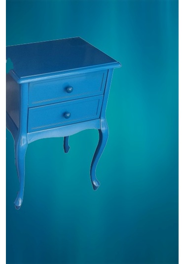 Komodin Aslan Lükens Ayak 2 Çekmece 1 Adet Parlak Mavi Lake Boya Porselen Kulp Kayın Torna El Yapım