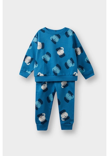 Defacto Erkek Bebek 2li Takım Desenli Sweatshirt Eşofman Altı F0214a525wnbe535 Mavi