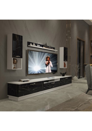 Decoraktiv Trendstyle 270da Mdf Tv Ünitesi Tv Sehpası Beyaz - Siyah Mermer