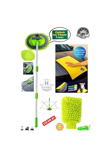 Araba Yıkama Ekipmanları 3 Lü Set Profesyonel Mikrofiber Çizmez Yeşil