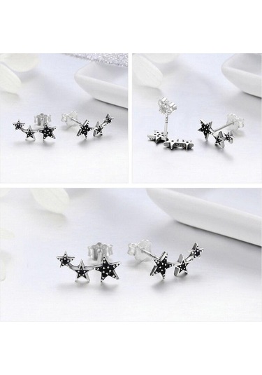 Bamoer 925 Ayar Gümüş Kore Tüy Gül Çiçek Yıldız Düzlem Manşet Saplama Küpe Kadınlar İçin J