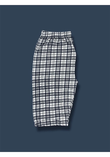 Desenli Penye Diz Altı Büyük Beden Anne Kadın Kapri Lacivert Ekose