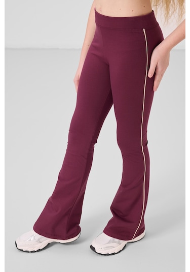 Bej-bordo Pamuklu O Yaka Standart Fit Basic İspanyol Paça Kız Çocuk Tayt Takım - 75192 Bej