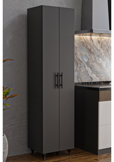 Ae-3085 Selen Çok Amaçlı Antrasit Dolap 7 Raflı,2 Kapaklı Mutfak