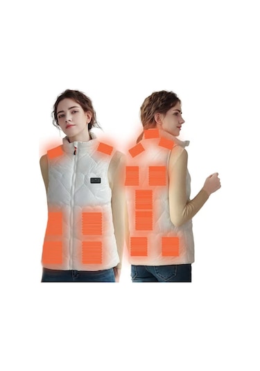Outdoor Sıcaklık Kontrollü Kadınlar İçin 15 Bölge Isıtmalı Yelek Beyaz
