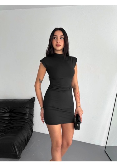 Tua Moda Yarım Bogazlı Kolsuz Mini Boy Elbise - Siyah Siyah