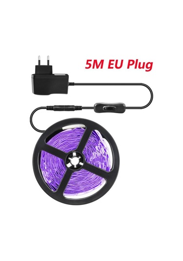 Uv Led Işık Şeridi Esnek Led Şerit Işık Ultraviyole Uv Lamba 385-400nm Siyah Işık 2835 Smd Dc12v Glow Parti Için Led Şerit 5m Eu Plug