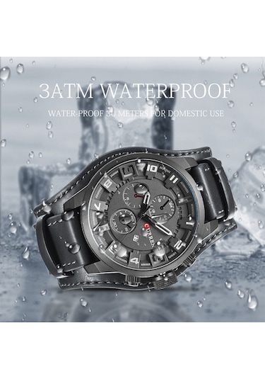 Curren M8225 Askeri Deri Quartz Erkek Kol Saati Siyah Sarı