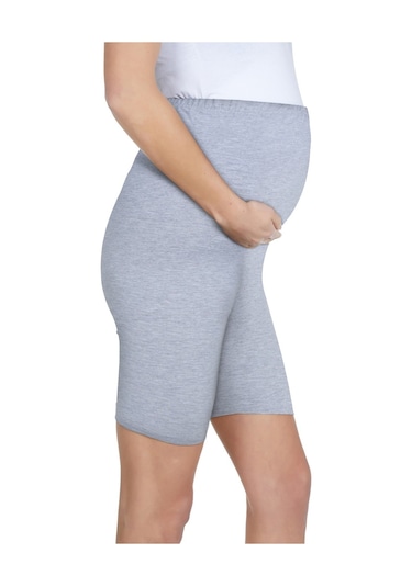 Luvmabelly Maternity 8028 Pamuklu Hamile Şort Tayt-gri Melanj