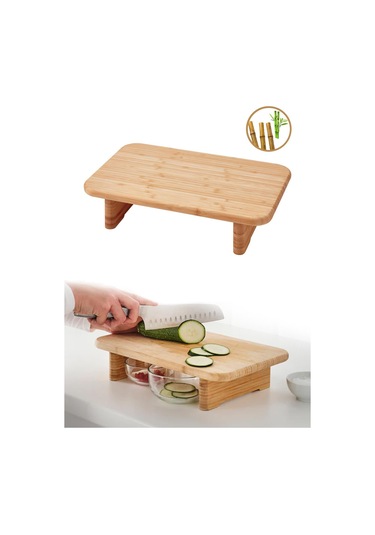 Nishev Stolthet Ayaklı Kesme Tahtası Bambu Sunum Tahtası - 35x22 Cm Bambu