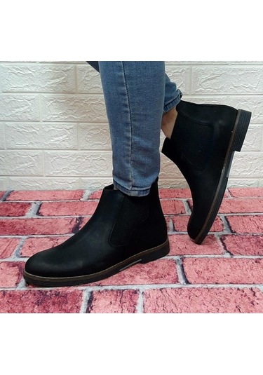 Voyager 3502 Siyah Hakiki Deri Bilekte Lastikli Erkek Bot