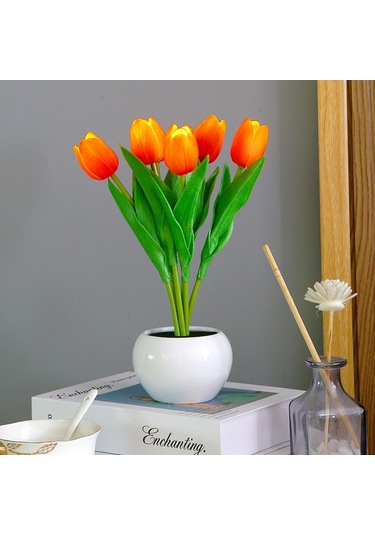 Vkemall Beyaz Simülasyon Çiçekli Led Yatak Odası Işığı - 6 Adet Pu/seramik Dıy Ambiyans Lambası Pil Beslemeli Beyaz