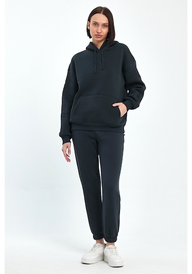 Odda Kadın Kapüşonlu Şardonlu Sweatshirt Antrasit