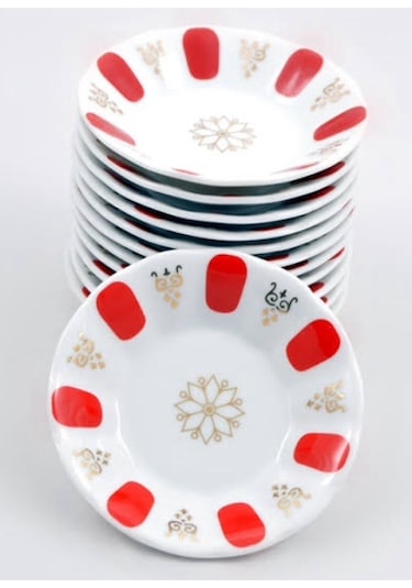 Kahveci Tip Çay Tabağı Bardak Altlığı Kırmızı Beyaz Kalın Melamin 6 Adet Kırmızı