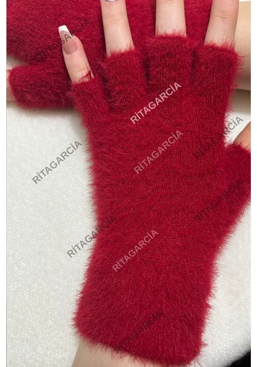 Peluş Kesik Parmak Eldiven Kırmızı