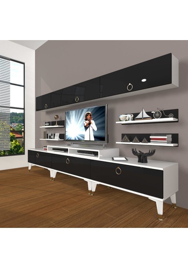 Decoraktiv Ekoflex 8y Mdf Gold Tv Ünitesi Tv Sehpası Beyaz - Siyah