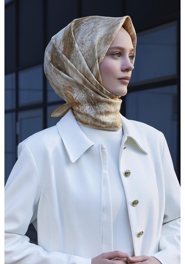 Poanes Soyut Fırça Desenli Twill İpek Eşarp Açık Pembe - Pembe