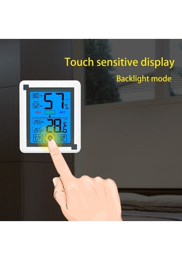 Moly Geniş Lcd Dokunmatik Beyaz-siyah Dijital Nem Sıcaklık Ölçer, -4 158 C / 20 95% Rh, Pil Yok Ticari Ev Meteoroloji Saati