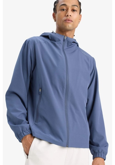 Defacto Defactofit Su İtici Regular Fit Kapüşonlu Fermuarlı İpek Kumaş Yağmurluk E9218ax25auın113 İndigo