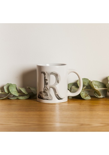 R Harfi Bardak, Monogram 330 Ml Barok Oymalı Görünüm Beyaz