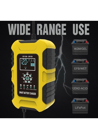 Foxsur 10a 12v 7-segment Motosiklet/araba Akıllı Akü Şarj Cihazı Sarı