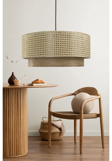 Hasır Krem Ahşap Desenli Avize Krem