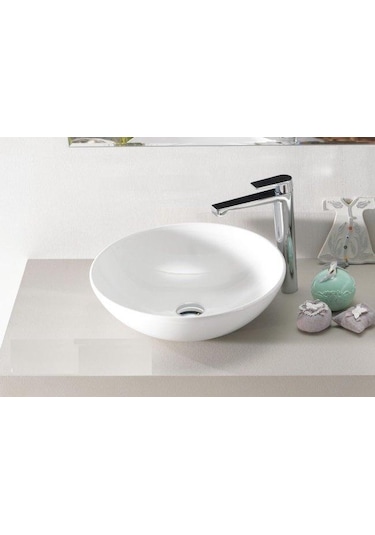 Idevit Daire Çanak Deliksiz Tezgah Üstü Lavabo 45CM Sifonsuz