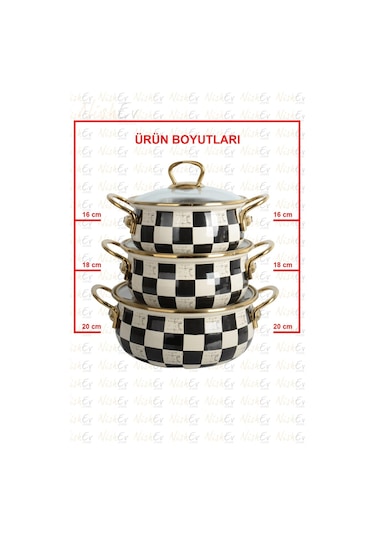Nishev Elite Class İtalyan Dama Model 3 Lü Emaye Güveç Tencere Seti 16/18/20 Cm