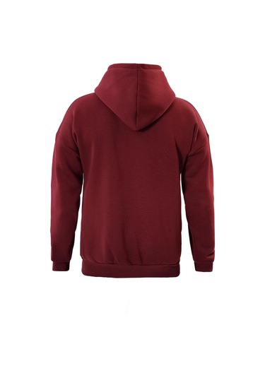 Unisex Fermuarlı Kapüşonlu Oversize Sweatshirt - Bordo Bordo