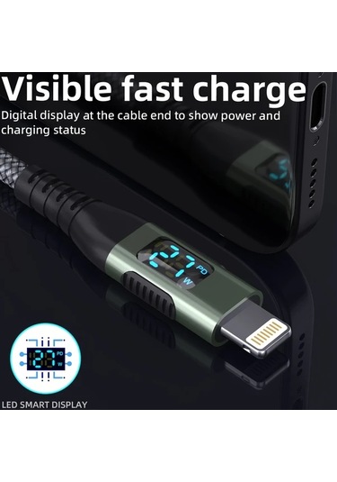 Honeybeeshop 3 Adet Yeşil Aıcase İphone Şarj Kablosu İçin Led Ekran 3 Metre 10 Fit Uzun Örgülü Kablo İphone 14 13 12 11 X Xs Xr Xs Max Uyumlu