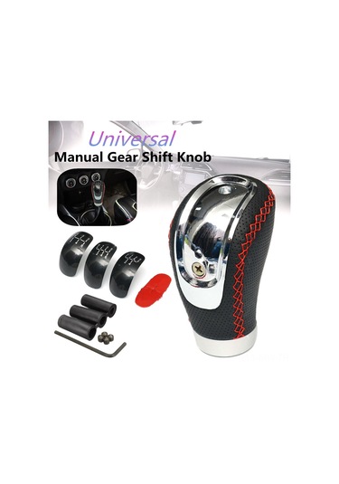 Moveevo Evrensel Araç Vites Kolu Başlığı, Metal+pu Deri, 3 Değiştirilebilir Kapağı 5-6 Vites , Tornavida Ve Adaptörler İçerir Siyah