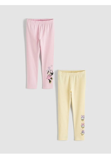 Lc Waikiki Sarı Daisy Duck Baskılı Kız Çocuk Tayt 2'li Sari