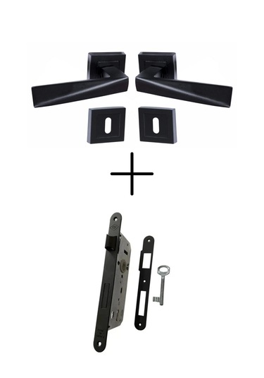 Prizma Siyah Rozetli Kapı Kolu Oda/sessiz 40mm Oda Kapı Kilidi