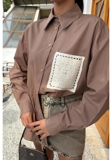 Süzine Cepli Arkası Yırtmaçlı Oversize Gömlek 3420 Vi Zon