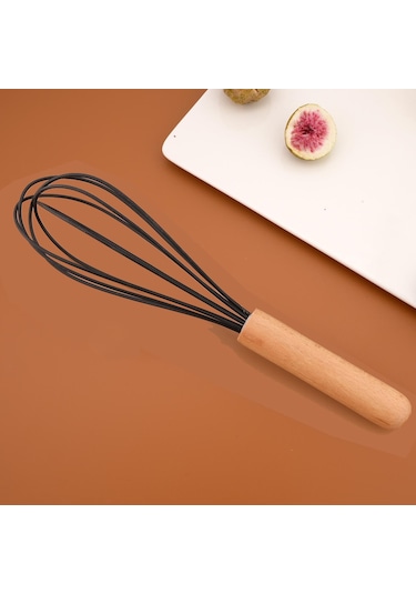 Siyah 1 Adet Ahşap Saplı Yumurta Çırpıcı Silikon Mutfak Pişirme Araçları Is Dayanıklı Yumurta Karıştırıcı Yumurta Çırpıcı 56654269 Siyah
